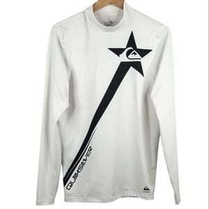 Quiksilver White Long Sleeve UVTech Black Logo Mens Rash guard Surf Shirt XL